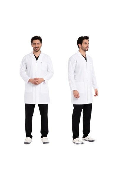 MESASTORE معطف أبيض طويل الأكمام للرجال مناسب للأطباء والمعلمين، تصميم احتراف...
