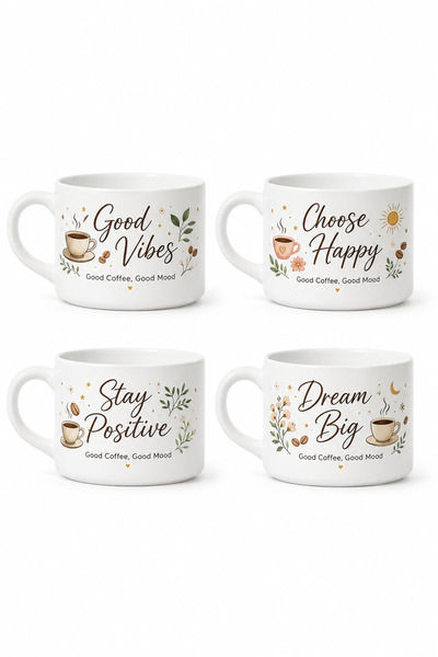 Vivas 4’lü set duble Türk kahve fincan seti ( choose happy, stay positive )