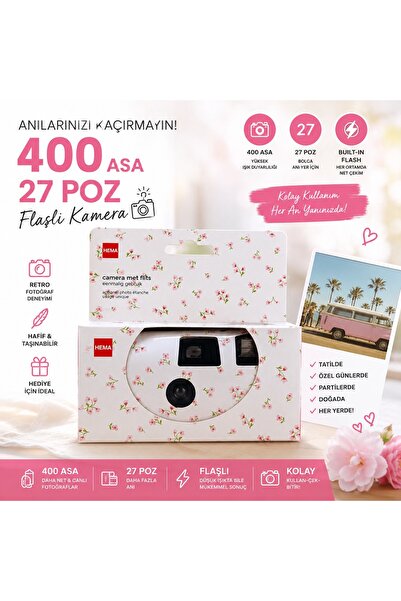 Genel Markalar Heybedolusu Tek Kullanımlık Analog Fotoğraf Makinesi 400 ASA 27 Poz Flaşlı