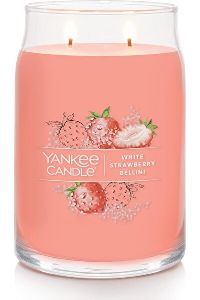 Yankee Candle شمعة كبيرة بسعة 20 أونصة معطرة برائحة الفراولة البيضاء، شمعة بف...