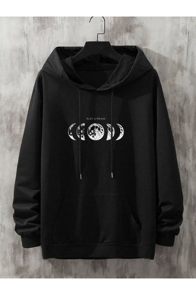 Urban Look Black Printed Oversize Hoodie - Unisex Street Style Hooded Sweatshirt