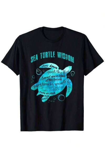 9JY تي شيرت Sea Turtle Wisdom Hawaiian Honu Lovers Slow Breathe Loose Style ج...