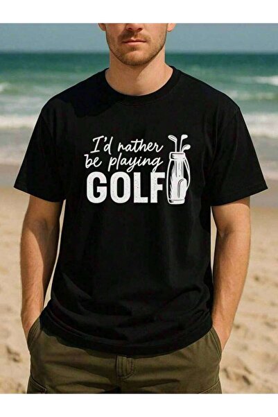 25W قميص رجالي مطبوع بأكمام قصيرة من Fun I'd Rather Be Playing GOLF، متوسط ال...