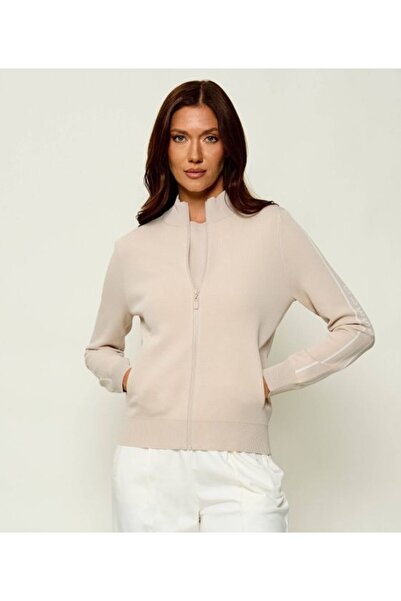 Guess BEJ KADIN LOGOLU FERMUARLI TRİKO SWEATSHIRT
