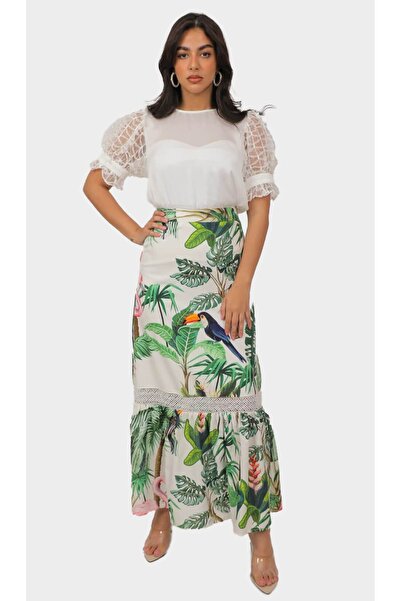 2TRENDY Women's Multicolor Tropical Print Maxi Skirt