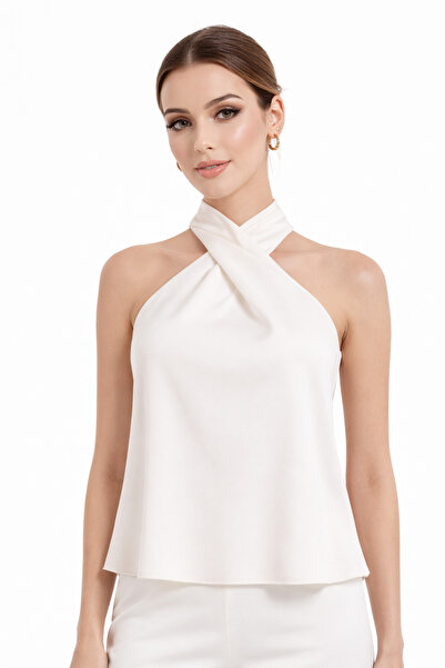 2TRENDY Women's Pink Cross Collar Sleeveless Blouse