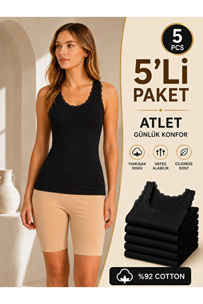 Altınay Women's 5-Pack Breathable Fabric Thick Strap Tank Top - 92% Cotton