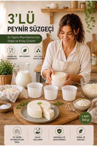 Akyüz Plastik 🧀   قالب مصفاة الجبن الأسطواني الثلاثي 300 جرام |   قالب صنع ا...