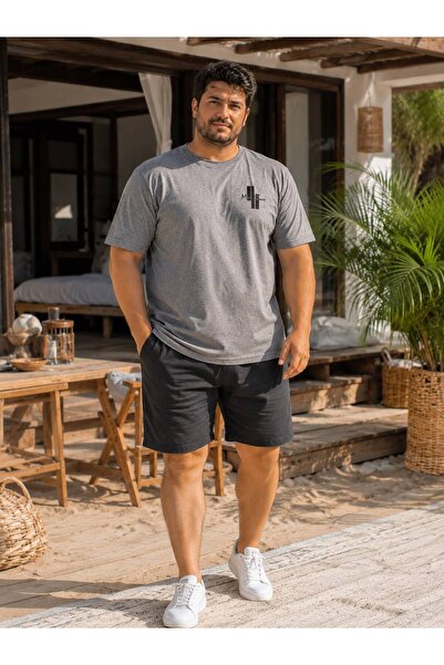 İpek Men's Short Sleeve Plus Size Shorts Pajama Set