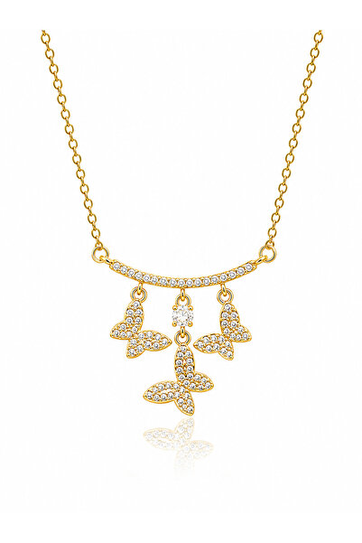 Angelovia Triple Butterfly Gold Steel Necklace