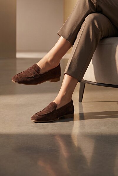 Modabuymus Σκούρο καφέ χρώμα Suede Γνήσιο Δερμάτινο Loafer Παπούτσια Γυναικεί...