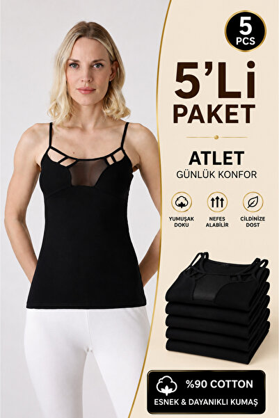 Altınay Women's 5-Pack Chiffon Detailed String Strap Undershirt - 90% Cotton