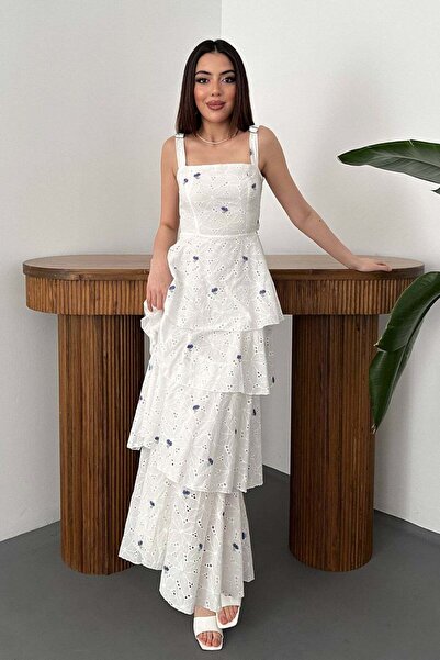 Moda Days Rochie maxi florală de damă, liliac, cu bretele, guler pătrat, în s...