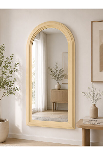 Binshihon Home Modern Luxury Beige Framed Arch Shape Wall Hanging Mirror for ...