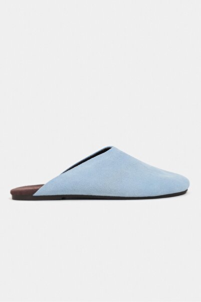 NİŞANTAŞI SHOES Liam Baby Blue Suede Leather Flat Sole Closed Women's Slippers