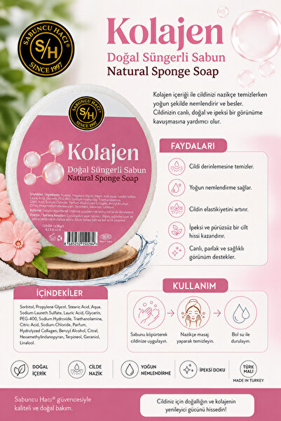 Sabuncu Hacı Yaşlanma Belirtilerine Karsı Etkili Oval Kolajen Süngerli Sabun ...