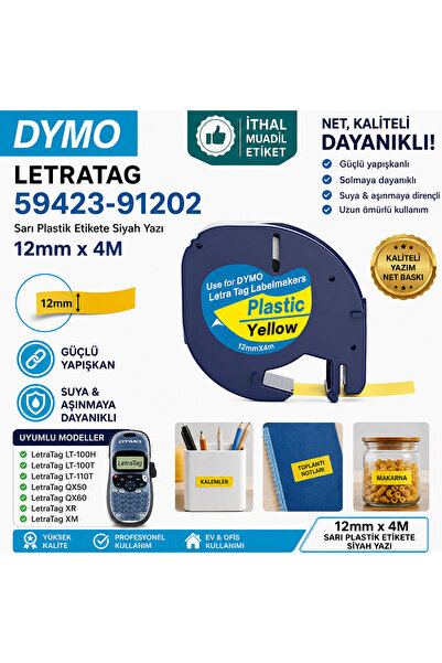 PUUN DYMO LetraTag XR 91202 59423 S0721620 Muadil Etiket Kaseti 12mm x 4M Sar...