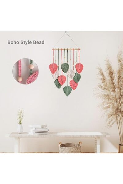 TERRIFI Boho Macrame Wall Hanging Nursery Decor with Handmade Leaves Feather ...