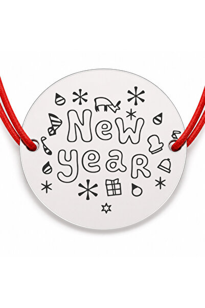 Simoshop Brățară argint 925 cu bănuț mesaj New Year și fulgi, șnur reglabil —...