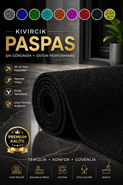 ABK PLASTİK Kıvırcık Paspas Tüm Ölçüler Kaymaz Taban Halı Yolluk Kapı Önü Pas...
