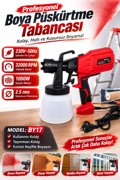BN5 BN-5 BY17 Profesyonel Elektrikli Boya Püskürtme Tabancası - 1000W Güçlü M...