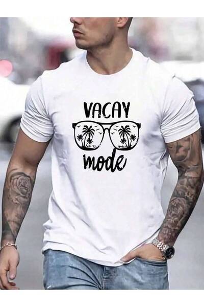 LİNA06 Men's Casual Letter & Glasses Graphic Round Neck Short Sleeve T-Shirt,...