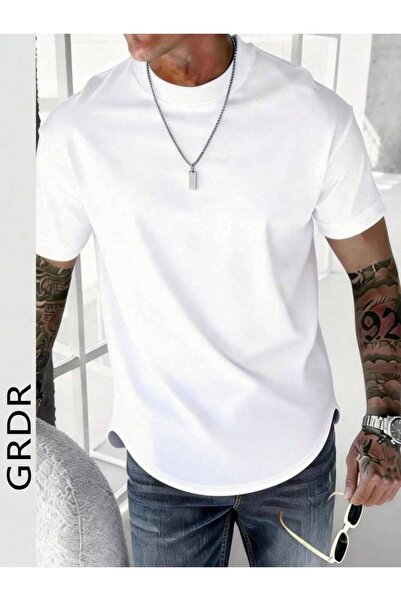 LİNA06 GRDR Men's Round Neck Fashion Curved Hem Short Sleeve T-Shirt, Casual ...