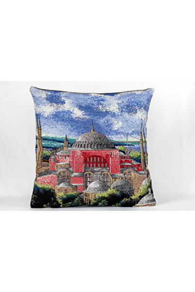 Dokuma İstanbul Temalı Ayasofya Camii Desenli Goblen Kırlent Kılıfı