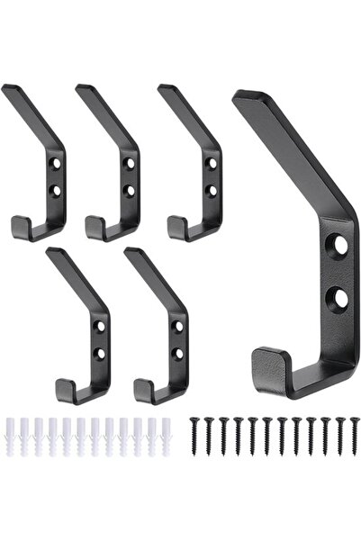 STARSTAR 6 Black Coat Hooks with Screws Modern Style Wall Hooks for Bedrooms ...