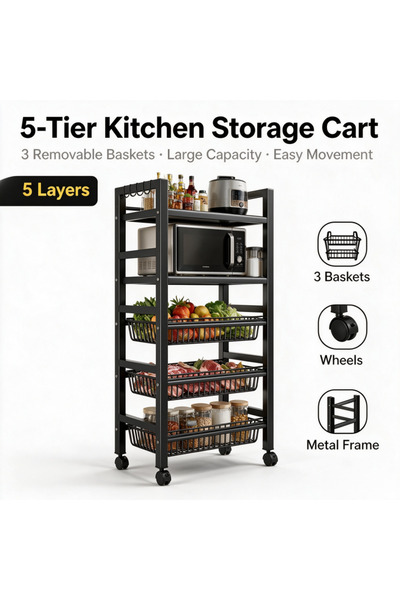 Generic Brand Kitchen Storage Rack Adjustable Multi-Tier with Wheels, 5 Tier ...