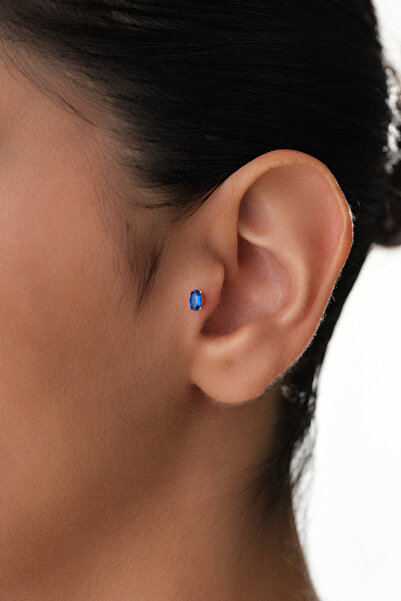 YAVUZ KUYUMCULUK 14 Ayar Altın Mavi Taşlı Tragus Piercing