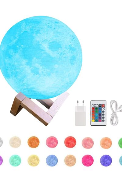 Dotail Lampă decorativă 3D Lună, 16 culori RGB, luminozitate reglabilă, USB, ...