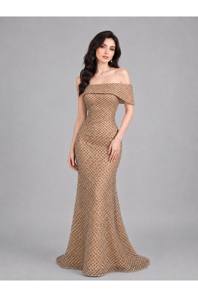 ranin Brown Evening Dress Kefal Embroidery Beading