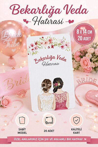 Emtory Home 20 Adet Bekarlığa Veda Hatırası Kartı - Bride Kartı - Sadece Karttır - Sabit Yazıdır * 8x13,5