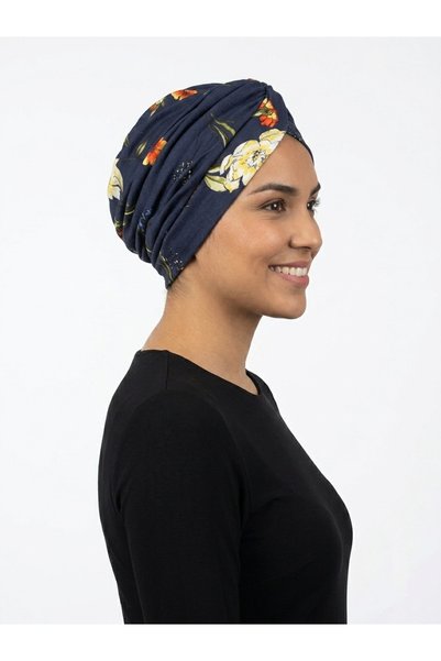 elysianfidan Cotton Wildflower Patterned, Draped Waist, Front Agraf Detail, Stylish and Comfortable Hijab Bonnet
