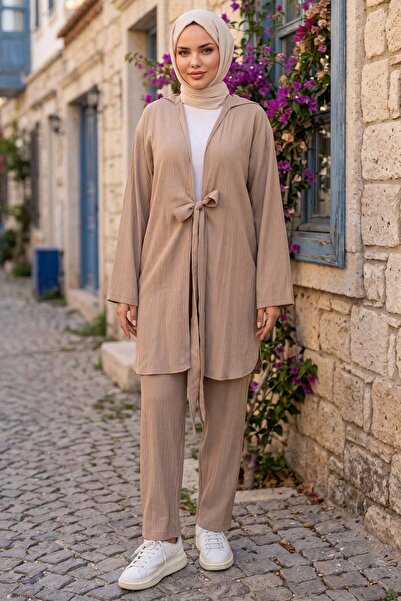hafsamina Double Set with Tie Kimono Mink Hm2938