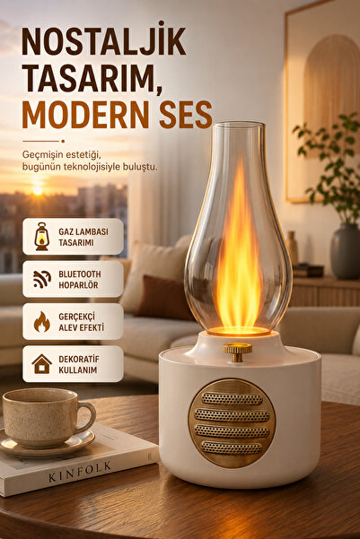 Zineets Gaz Lambası Görünümlü rRetro Nostaljik Bluetooth Hoparlör Vintage Işı...