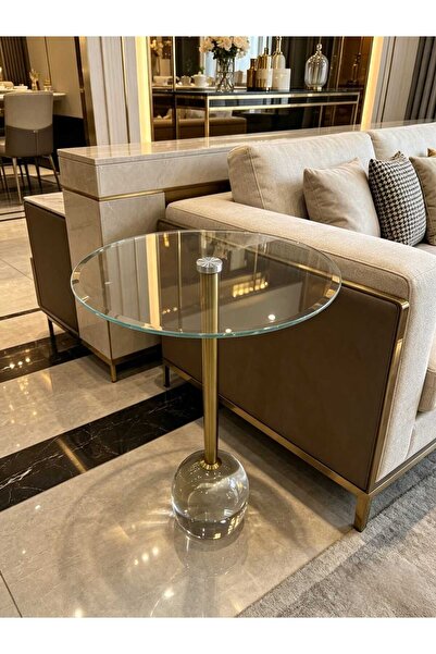 Generic Gold Steel Column and Acrylic Base Service Table
