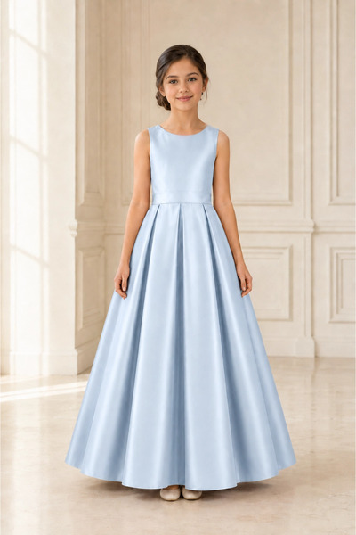 nsmkidslife Girl's A-Line Pleated Plain Satin Long Dress Graduation Birthday ...