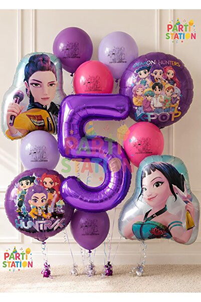 Parti Station K-Pop Balloon Set 5 Year Old Birthday Set 11 Piece Demon Slayer...