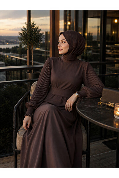 Generic Brand New Chiffon Solid Color Brown Belted Stylish and Elegant Qualit...