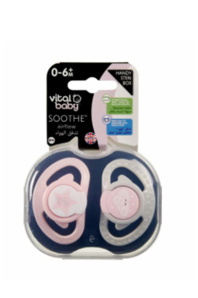 Vital Baby Soothe Soft Touch Baby Pacifier, 0-6 Months - 2 Pieces
