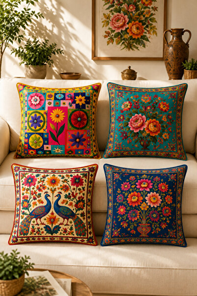 ayshome textile Ays Home Mandala Bohemian Pattern 4-Piece Throw Pillow Cover ...