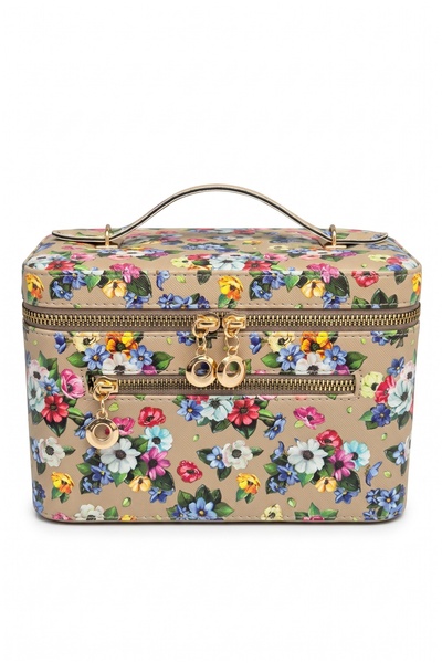 Moda fiesta Floral Patterned Makeup Bag with Mirror Travel Cosmetic Organizer...