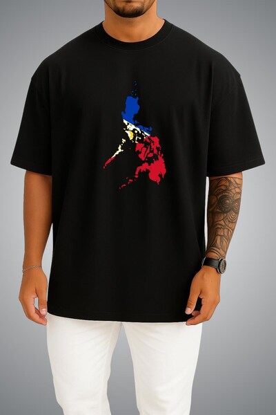 Bahriyeli Collection Oversize Philippines Flag and Map Chest Printed Unisex T...