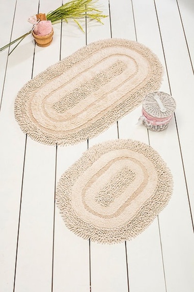 OEM Set of 2 bath mats, 100% cotton, 50x60 cm + 60x100 cm, non-slip , handmad...