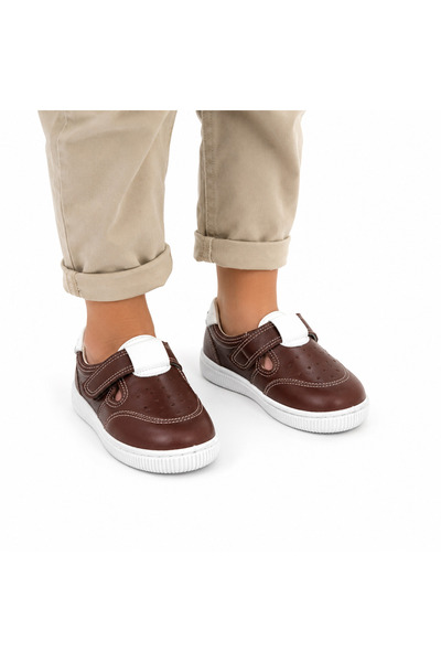 Generic Brand Children's Casual Shoes with Velcro, Brown and White