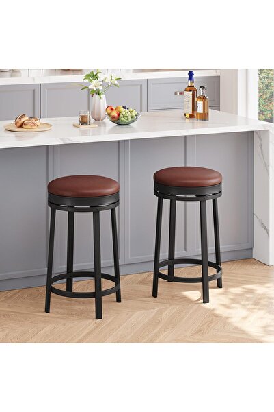 Garvee Swivel Bar Stools Set of 2-24'' Counter Height, Backless Round PU Leat...