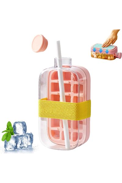 STARSTAR 2-in-1 ice cube tray with straw, ice cube tray with lid, touchless i...