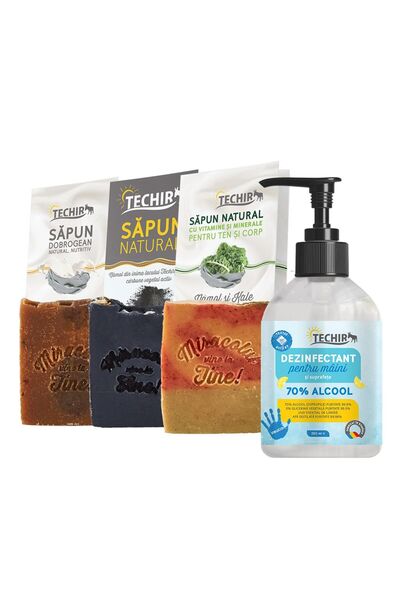 Techir SET DE DEZINFEȚIANT VIRUCIDAL 250 ML + 3 SĂPUNURI HIDRATANTE
